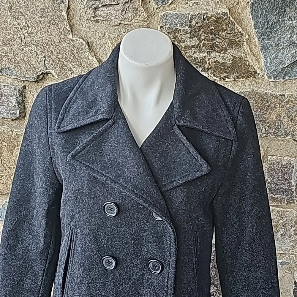 J Crew Vintage  Charcoal Dark Gray Wool Double Breasted Pea Coat M - Picture 2 of 9